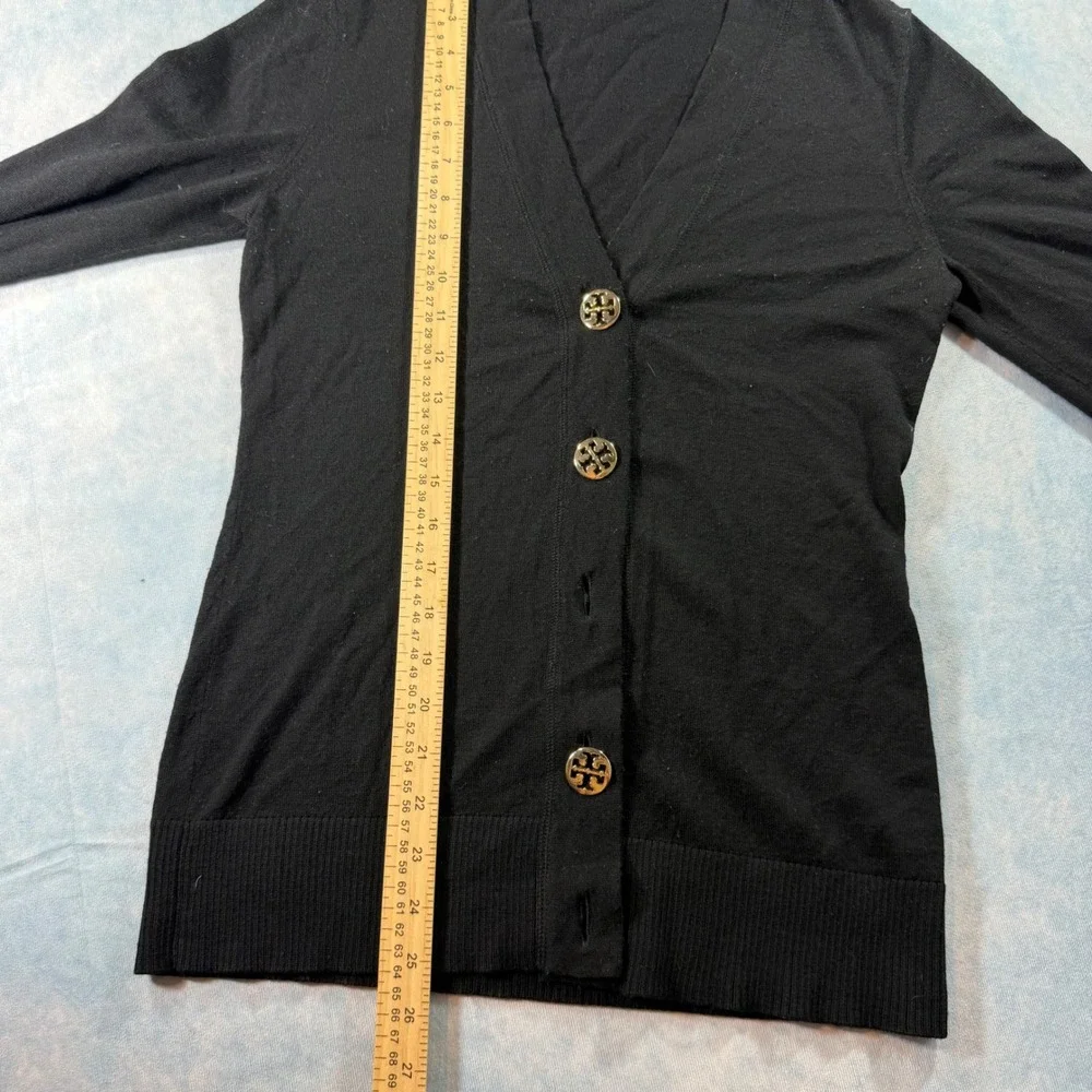 Tory Burch Cardigan Women S Black Fair Merino Wool Gold Logo Buttons Missing